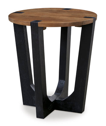Hanneforth End Table in Brown/Black, angle view