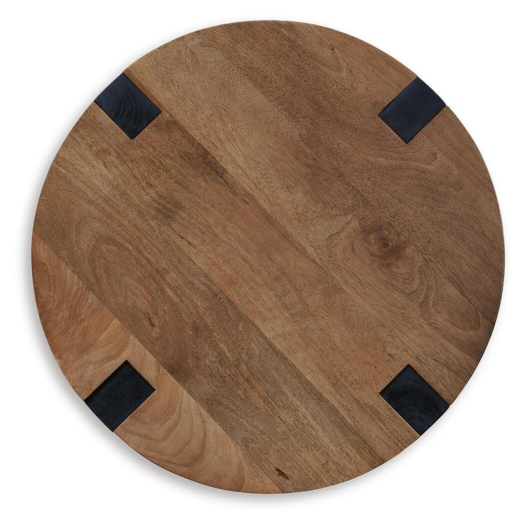 Hanneforth End Table in Brown/Black, top view