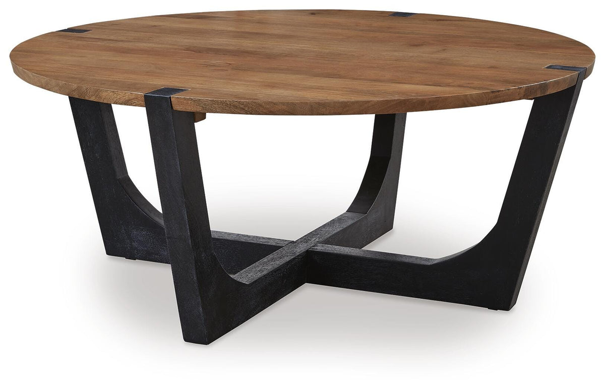 Hanneforth Coffee Table in Brown/Black, angle view