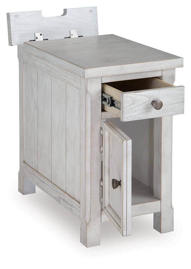 Robbinsdale Chairside End Table in Antique White, open view