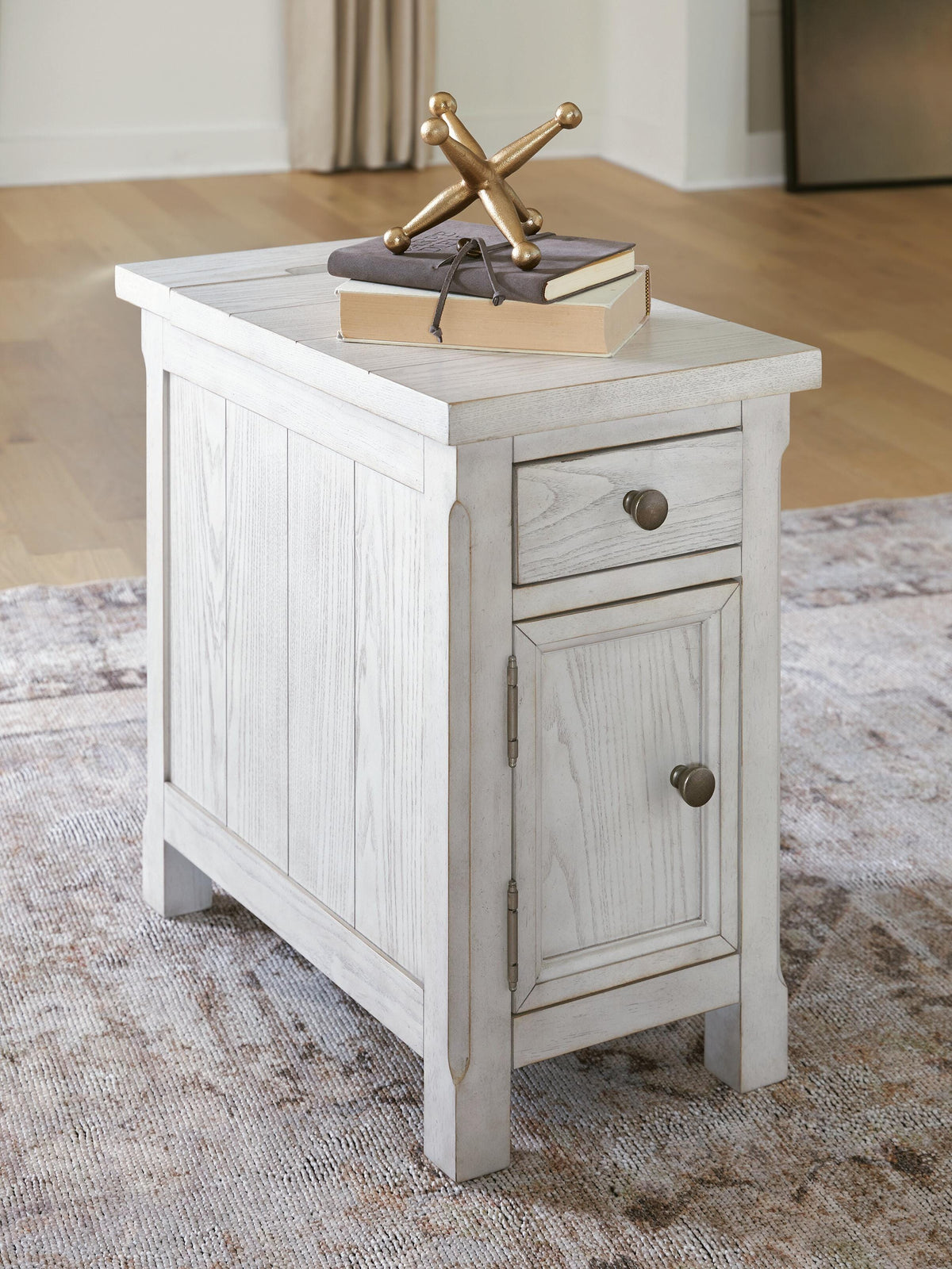 Robbinsdale Chairside End Table in Antique White, closed view
