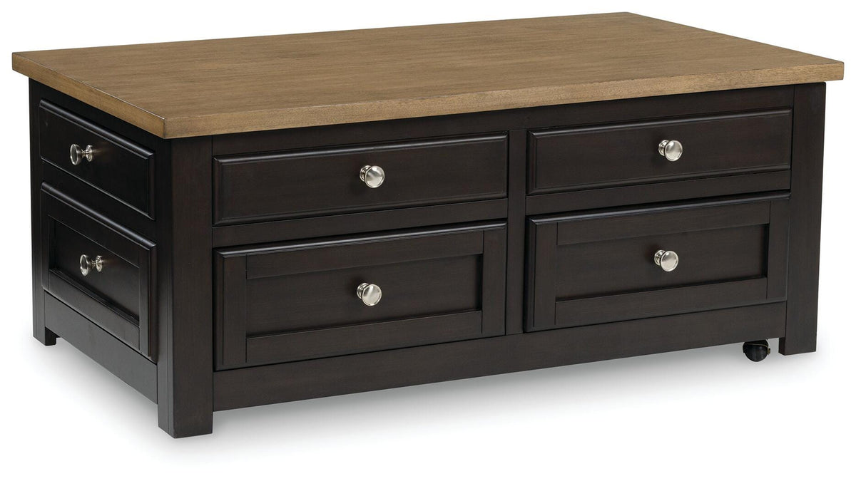 Drazmine Lift-Top Coffee Table in Brown, closed view