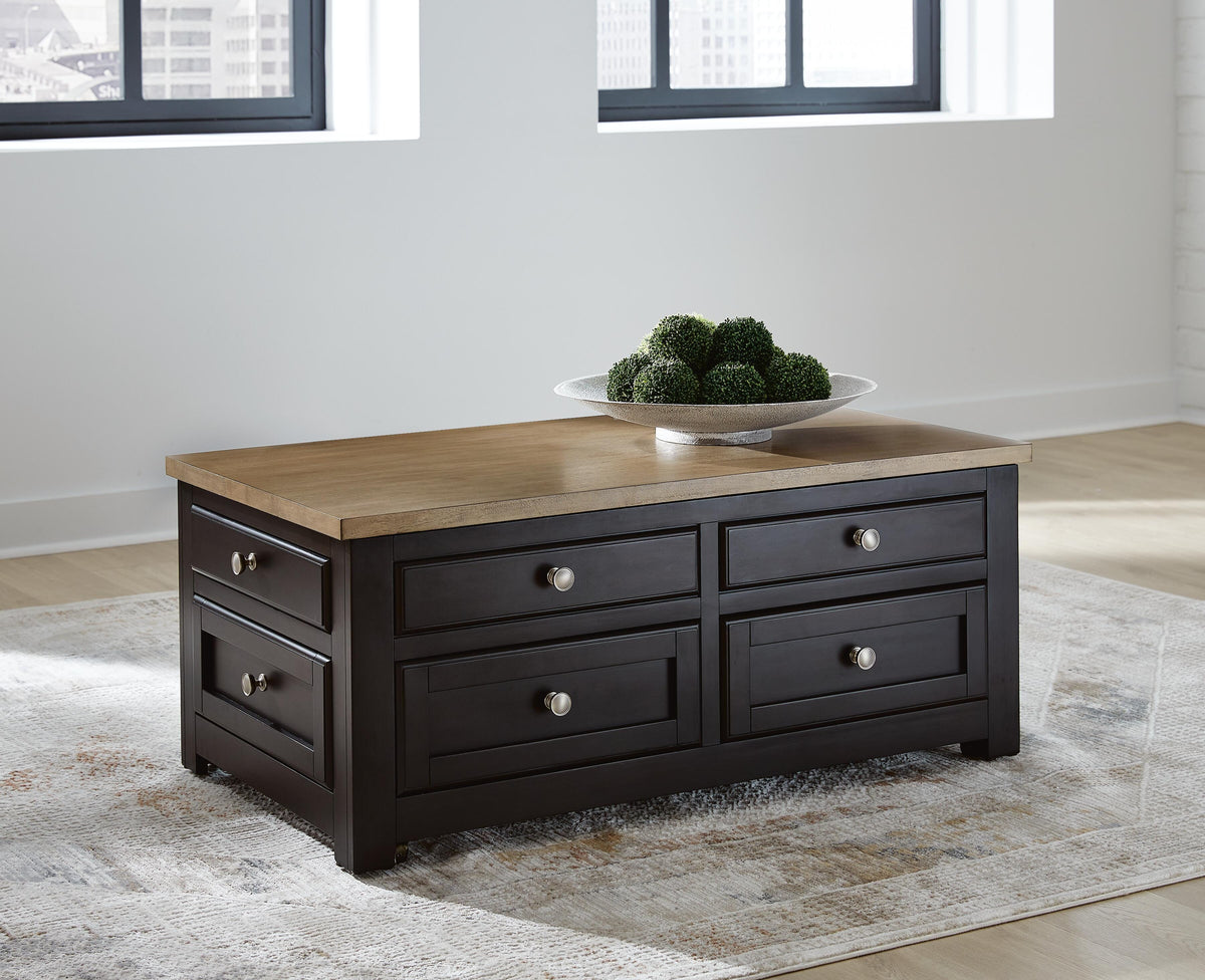 Drazmine Lift-Top Coffee Table in Brown, closed view