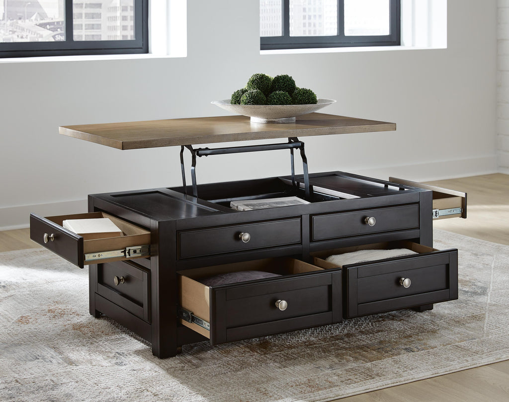 Drazmine Lift-Top Coffee Table in Brown, open view
