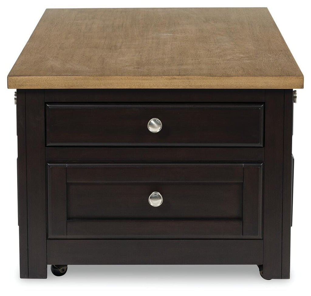 Drazmine Lift-Top Coffee Table in Brown, side view