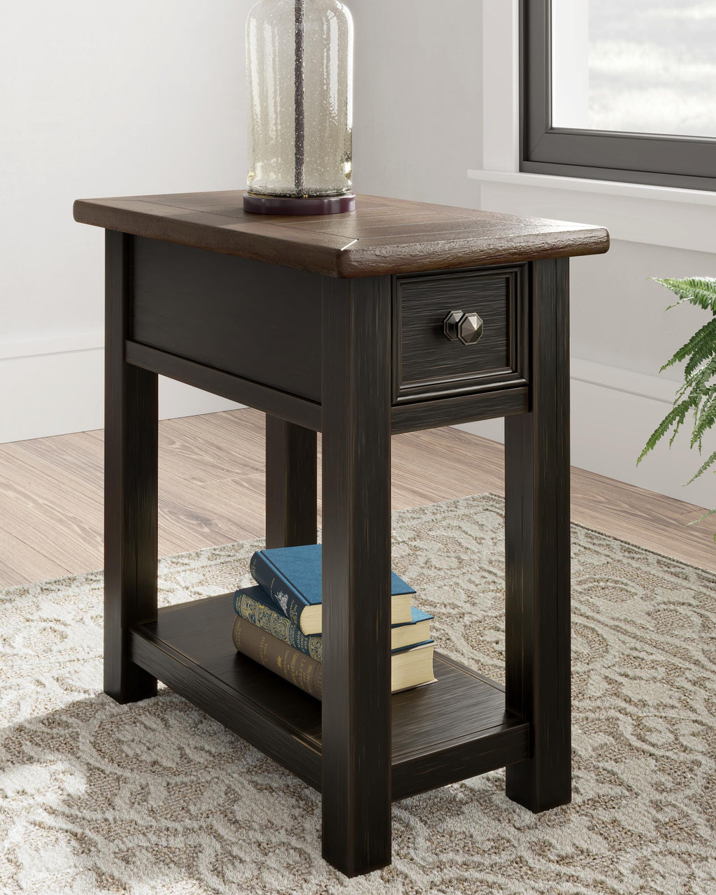 Tyler Creek Chairside End Table in Grayish Brown/Black, lifestyle view