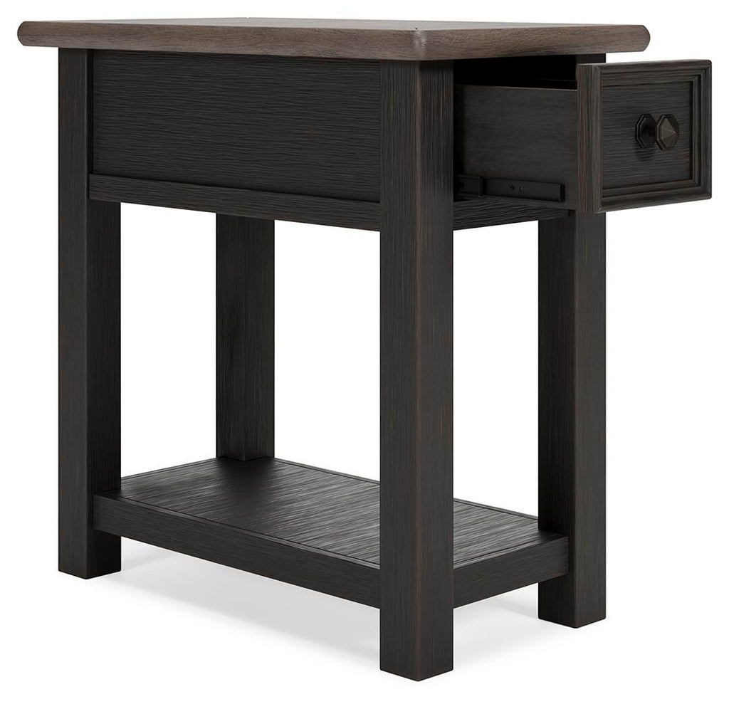 Tyler Creek Chairside End Table in Grayish Brown/Black, open view