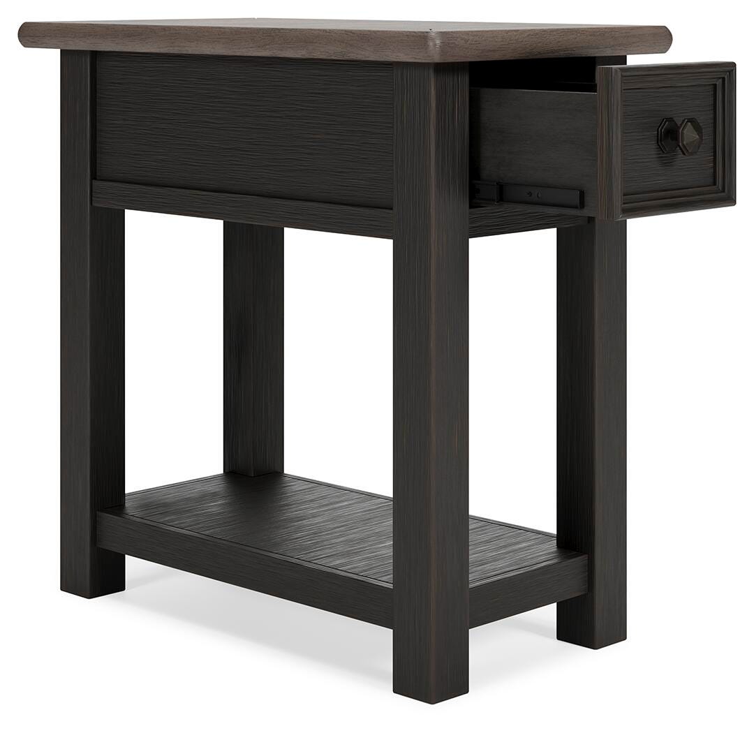 Tyler Creek Chairside End Table in Grayish Brown/Black, open view