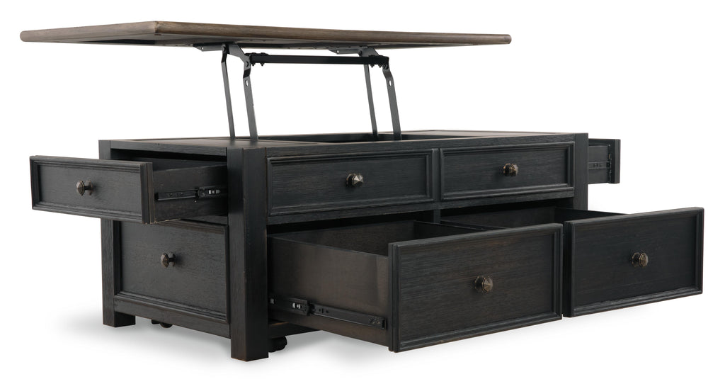 Tyler Creek Coffee Table with Lift Top in Grayish Brown/Black, open view