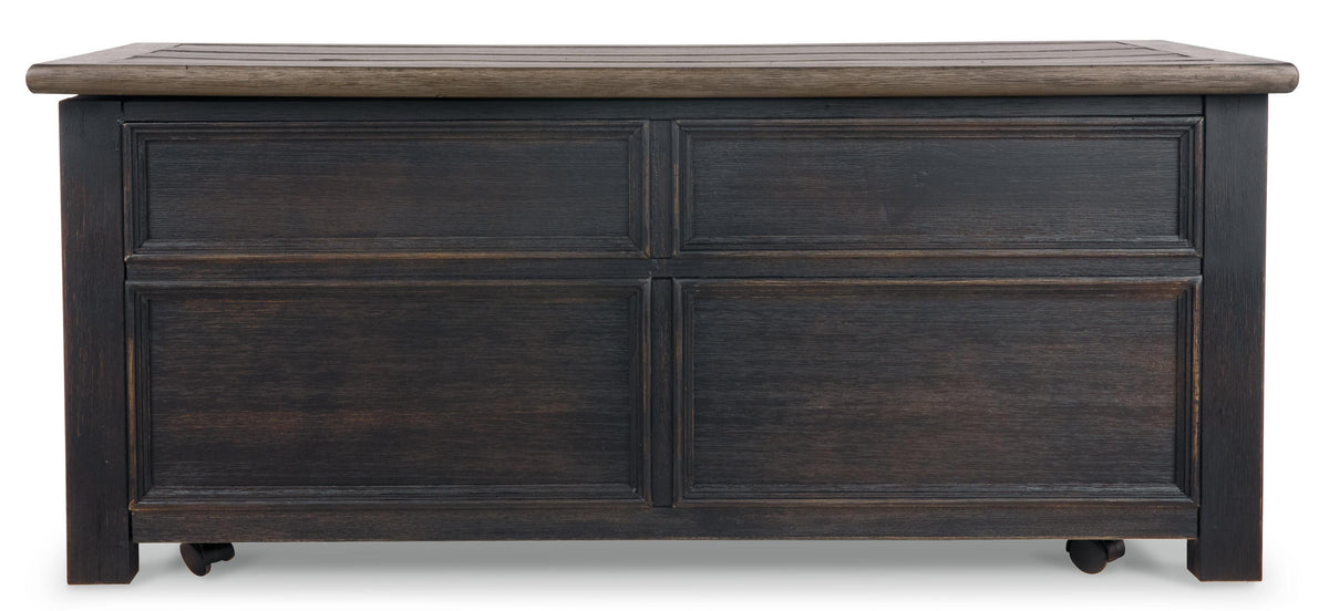 Tyler Creek Coffee Table with Lift Top in Grayish Brown/Black, back view