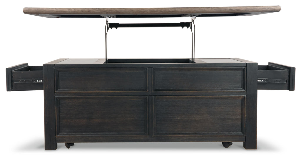 Tyler Creek Coffee Table with Lift Top in Grayish Brown/Black, back view