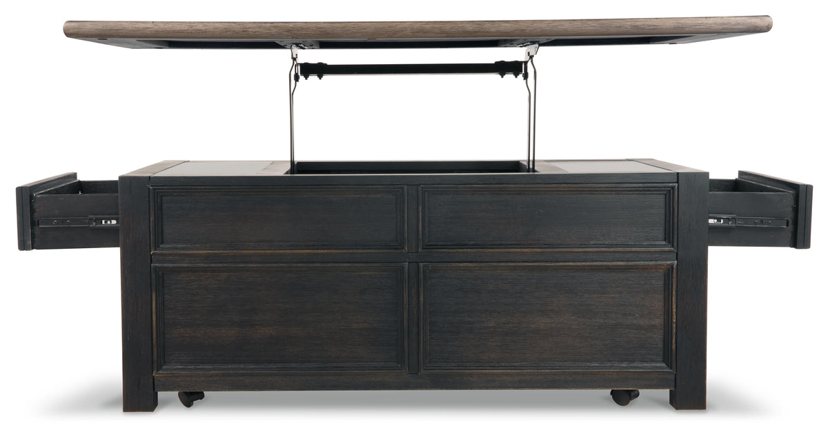 Tyler Creek Coffee Table with Lift Top in Grayish Brown/Black, back view
