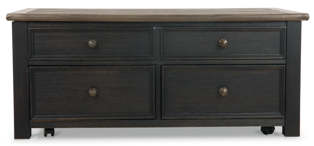 Tyler Creek Coffee Table with Lift Top in Grayish Brown/Black, front view