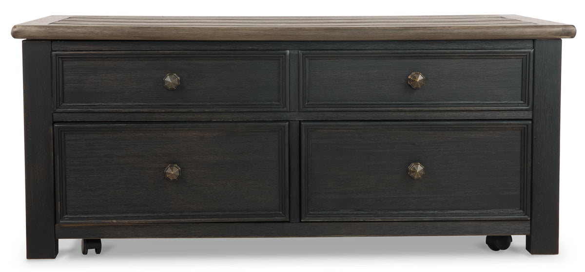 Tyler Creek Coffee Table with Lift Top in Grayish Brown/Black, front view