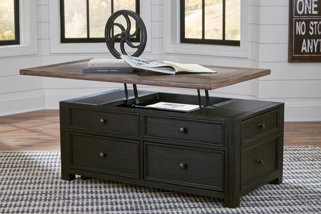 Tyler Creek Coffee Table with Lift Top in Grayish Brown/Black, open view