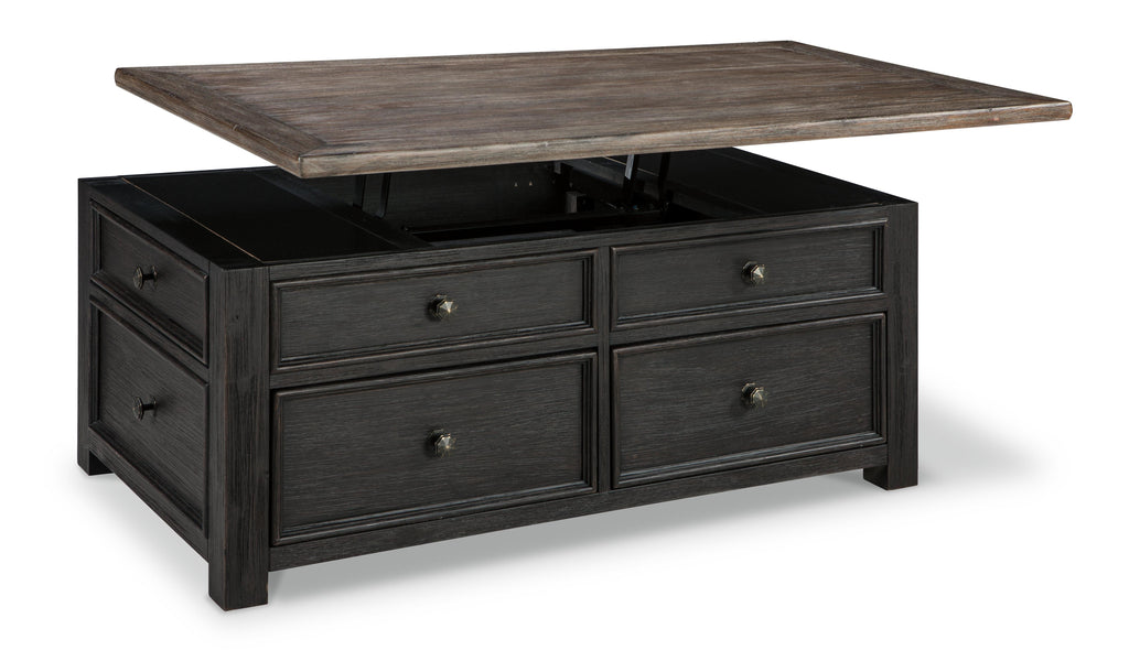 Tyler Creek Coffee Table with Lift Top in Grayish Brown/Black, open view