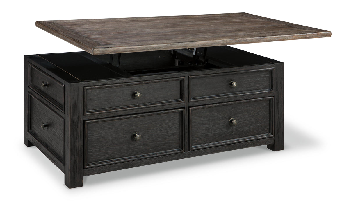 Tyler Creek Coffee Table with Lift Top in Grayish Brown/Black, open view