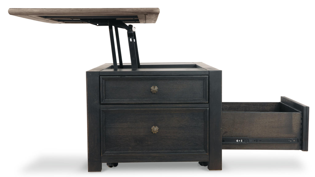 Tyler Creek Coffee Table with Lift Top in Grayish Brown/Black, side view