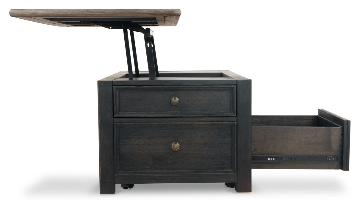 Tyler Creek Coffee Table with Lift Top in Grayish Brown/Black, side view