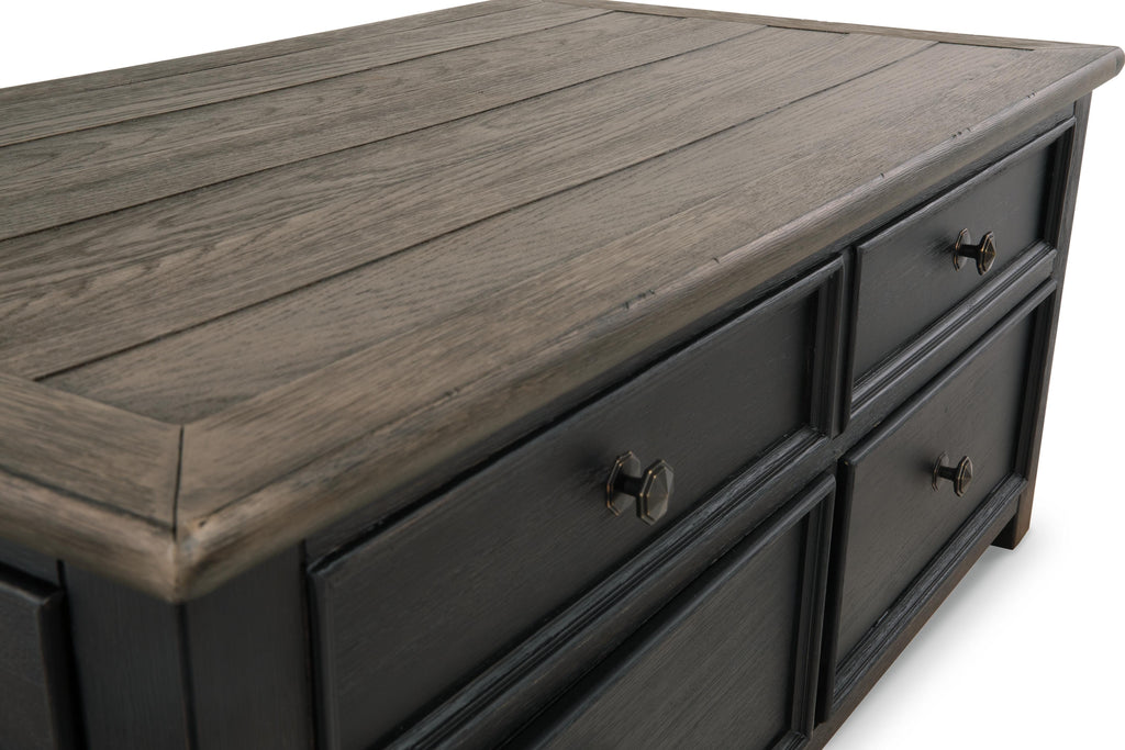 Tyler Creek Coffee Table with Lift Top in Grayish Brown/Black, top view