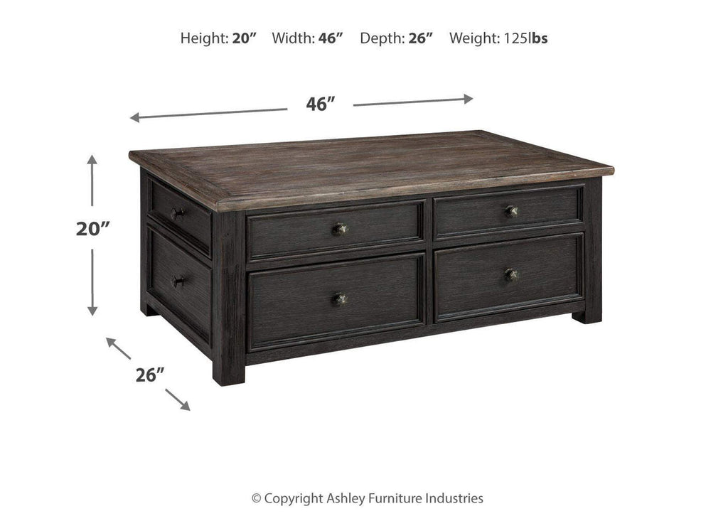 Tyler Creek Coffee Table with 2 End Tables dimensions