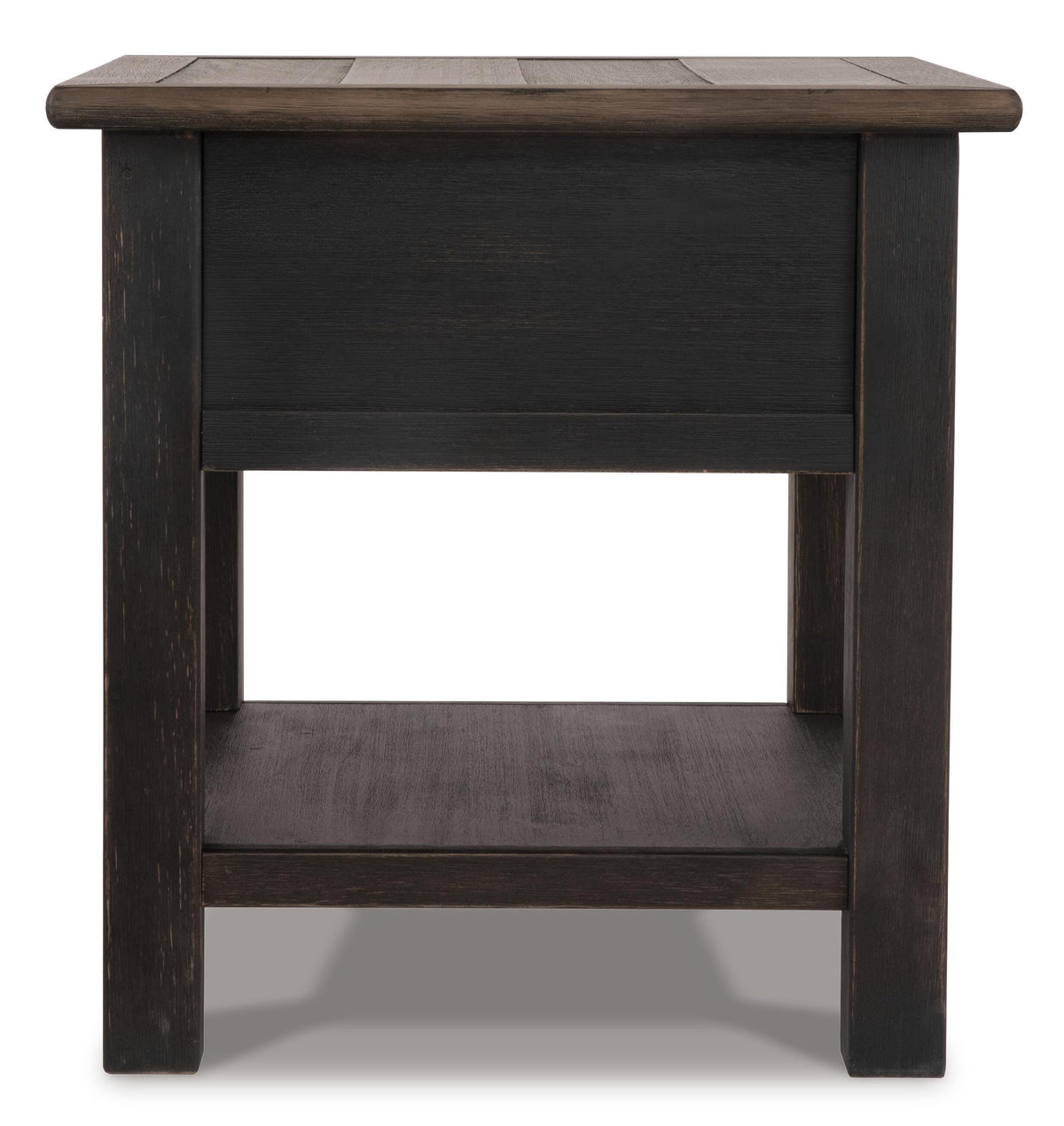 Tyler Creek End Table in Grayish Brown/Black, back view