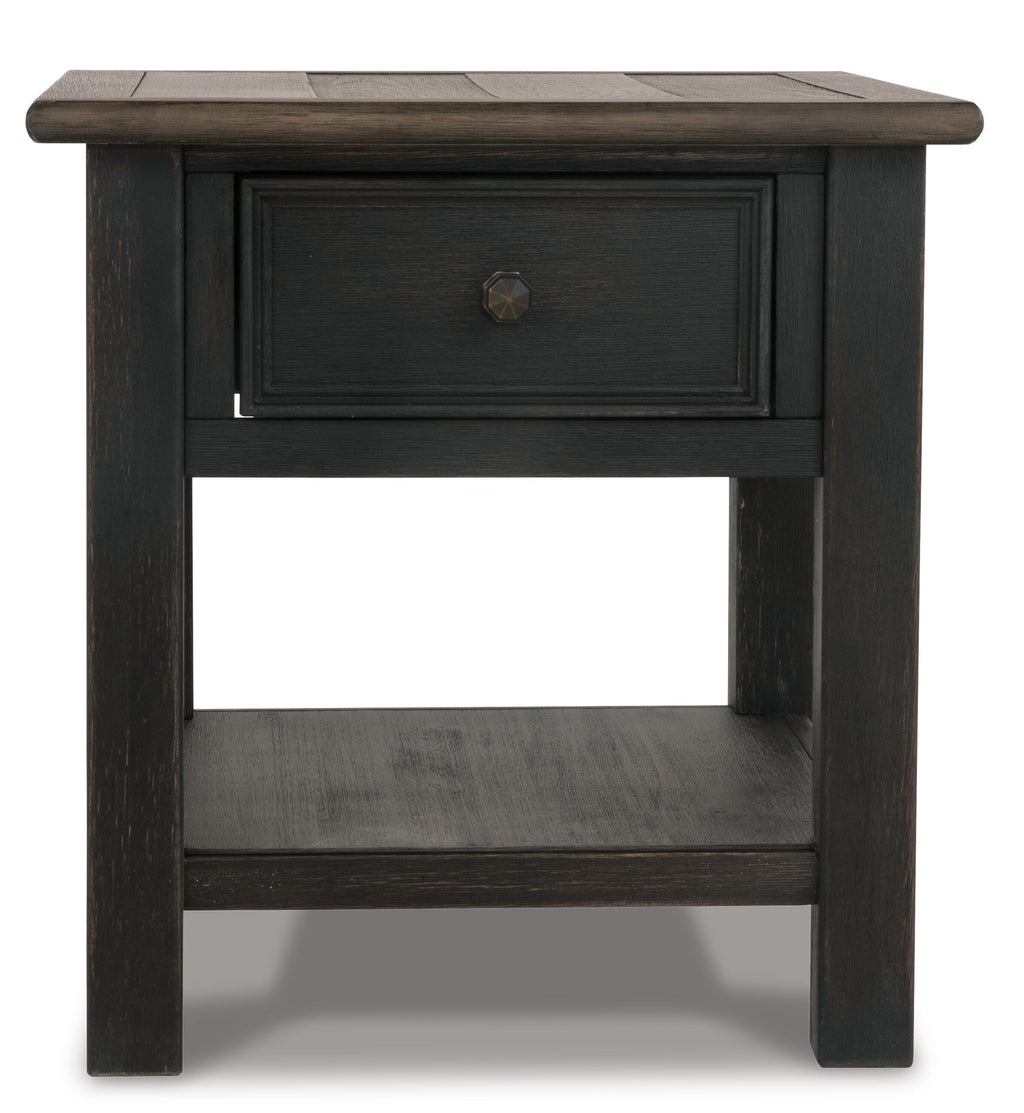 Tyler Creek End Table in Grayish Brown/Black, front view