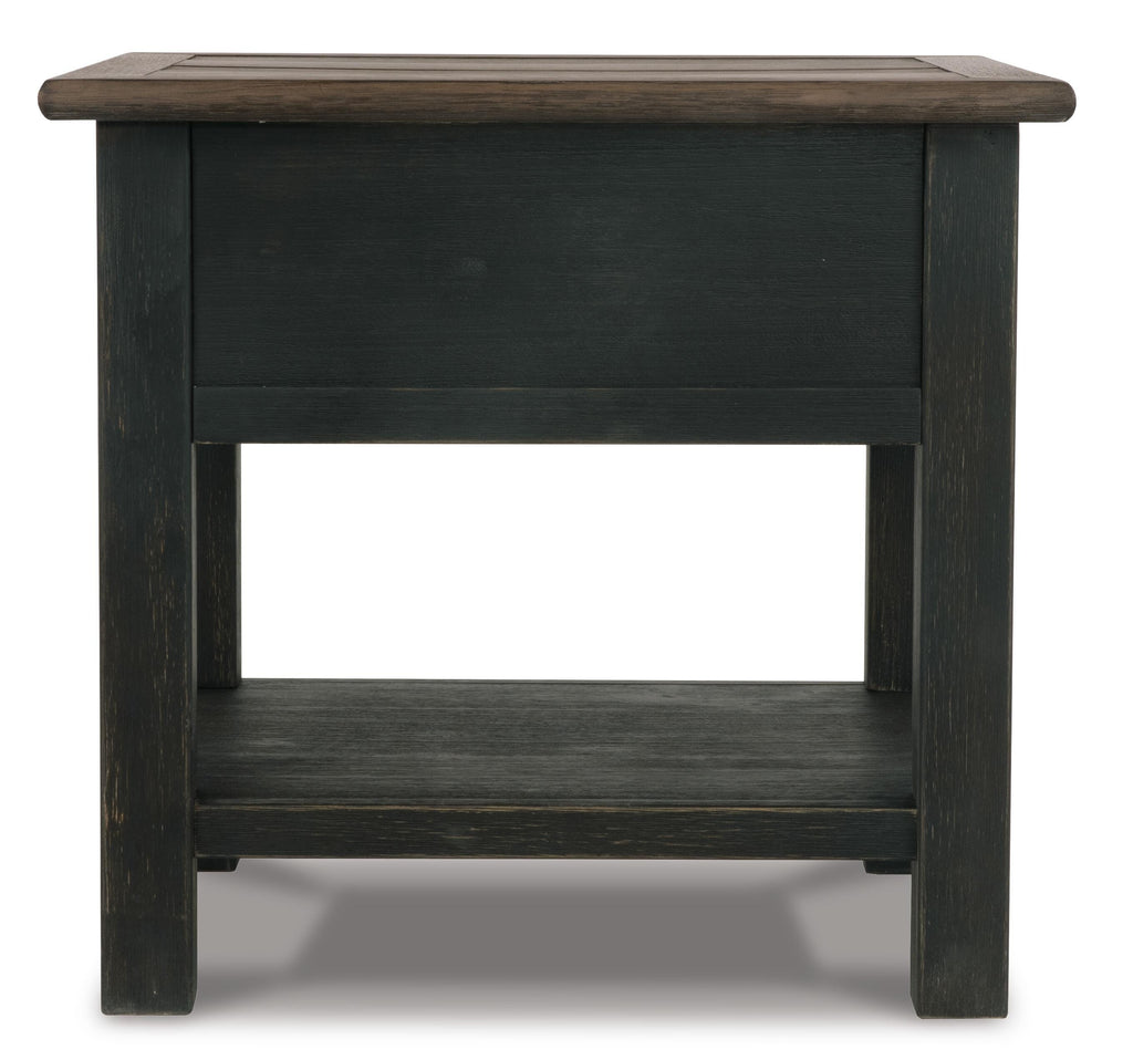 Tyler Creek End Table in Grayish Brown/Black, side view