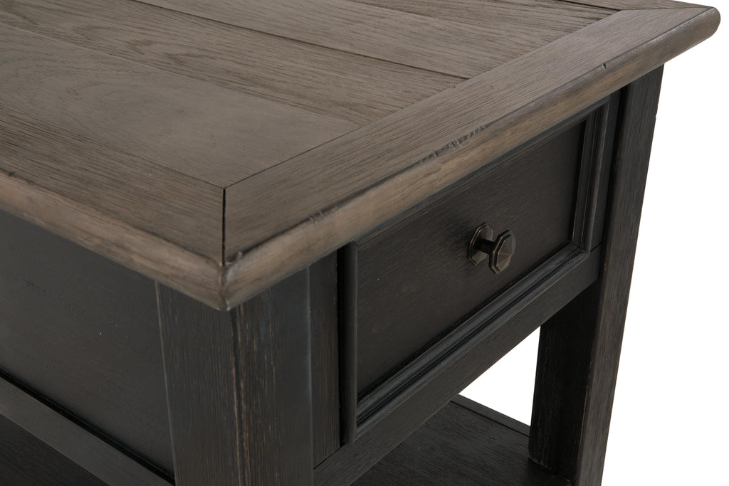 Tyler Creek End Table in Grayish Brown/Black, top view