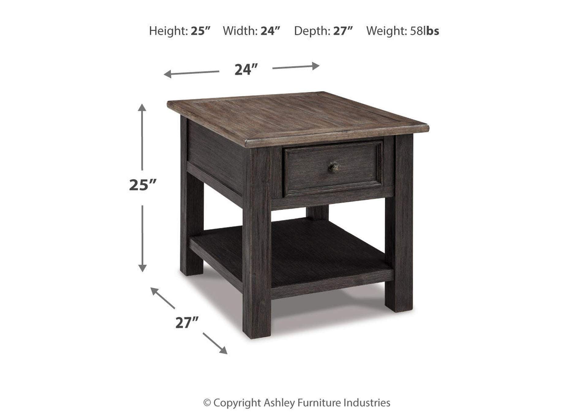 Tyler Creek 2 End Tables dimensions