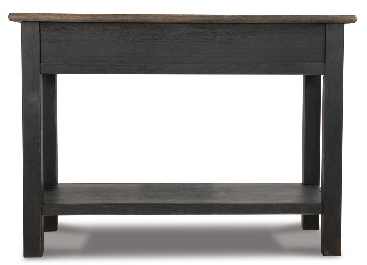 Tyler Creek Sofa/Console Table in Grayish Brown/Black, back view