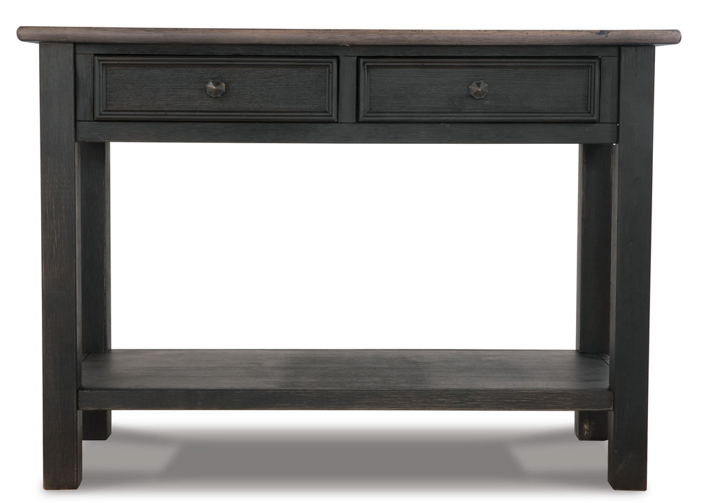 Tyler Creek Sofa/Console Table in Grayish Brown/Black, front view