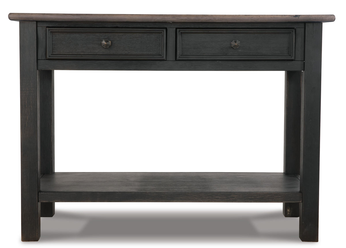 Tyler Creek Sofa/Console Table in Grayish Brown/Black, front view