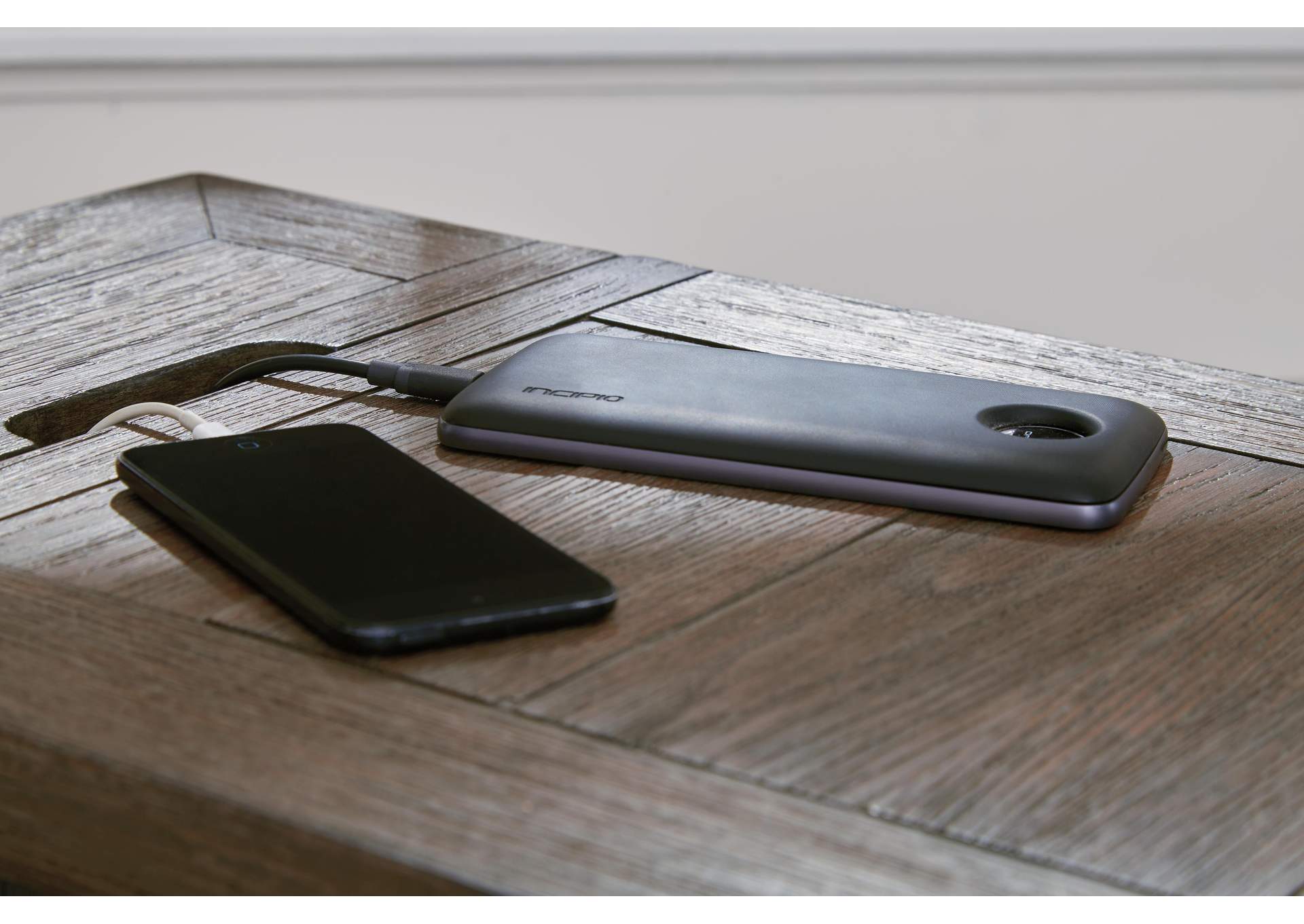 Tyler Creek Coffee Table and 1 End Table with USB Charging detail