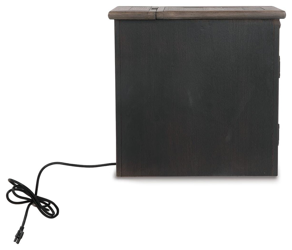 Tyler Creek Chairside End Table with USB Ports & Outlets in Grayish Brown/Black, side view