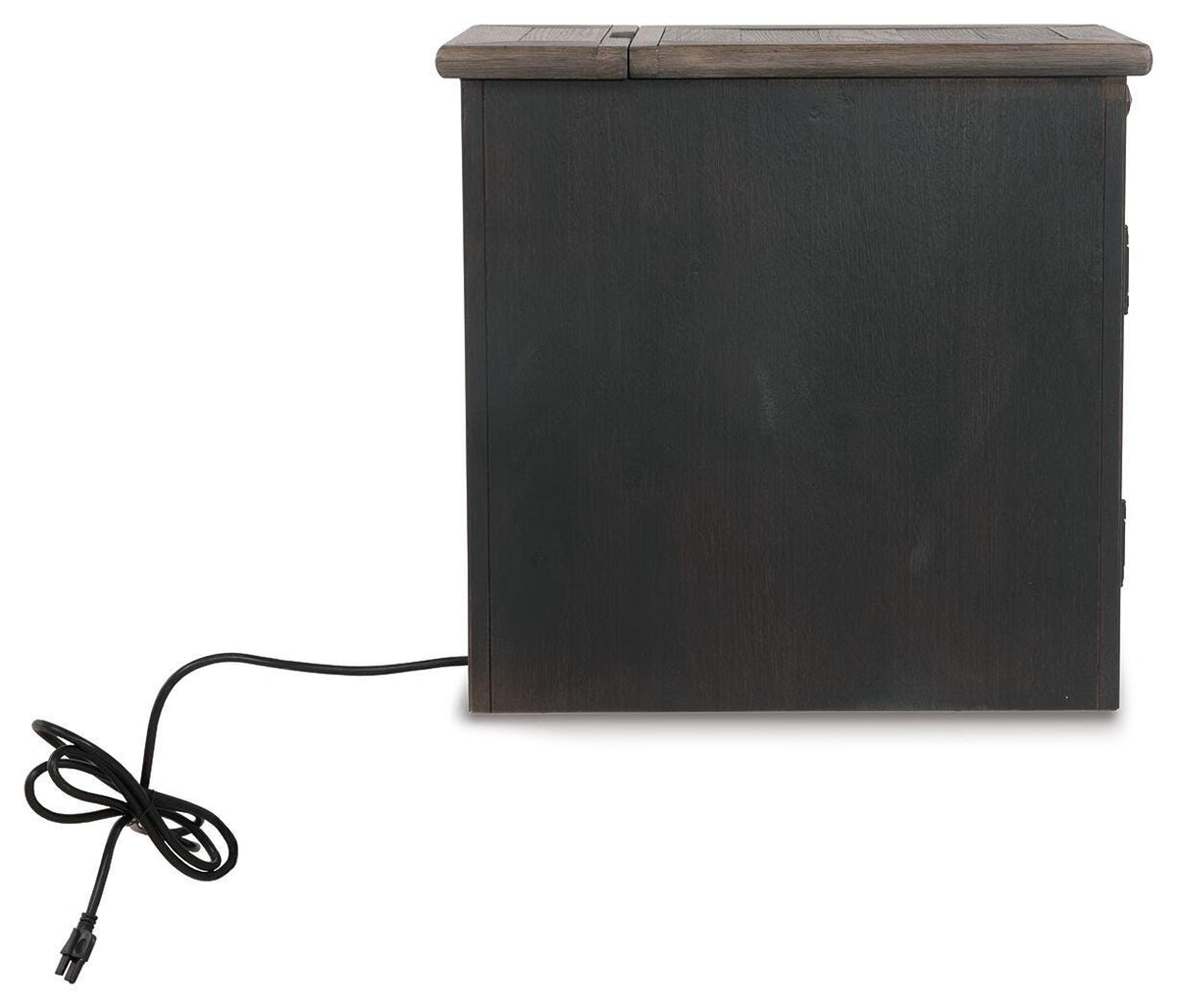 Tyler Creek Chairside End Table with USB Ports & Outlets in Grayish Brown/Black, side view