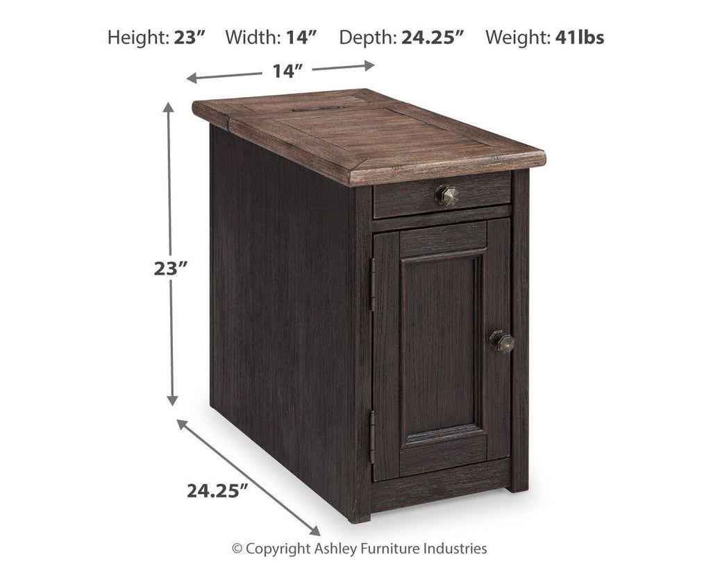 Tyler Creek Chairside End Table with USB Ports & Outlets in Grayish Brown/Black, alternate view 5
