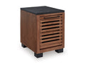 Kallari Chairside End Table in Warm Brown/Black, closed view