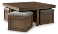 Boardernest Coffee Table with 4 Stools in Brown, angle view
