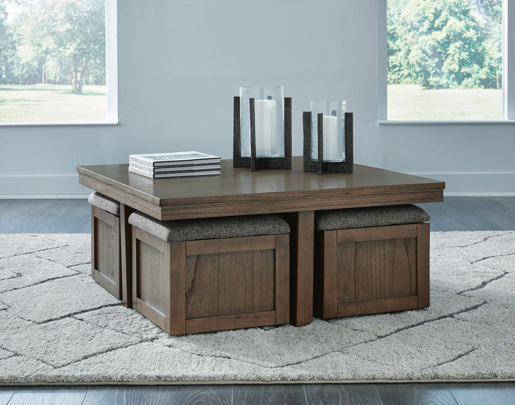 Boardernest Coffee Table with 4 Stools in Brown, alternate view 3