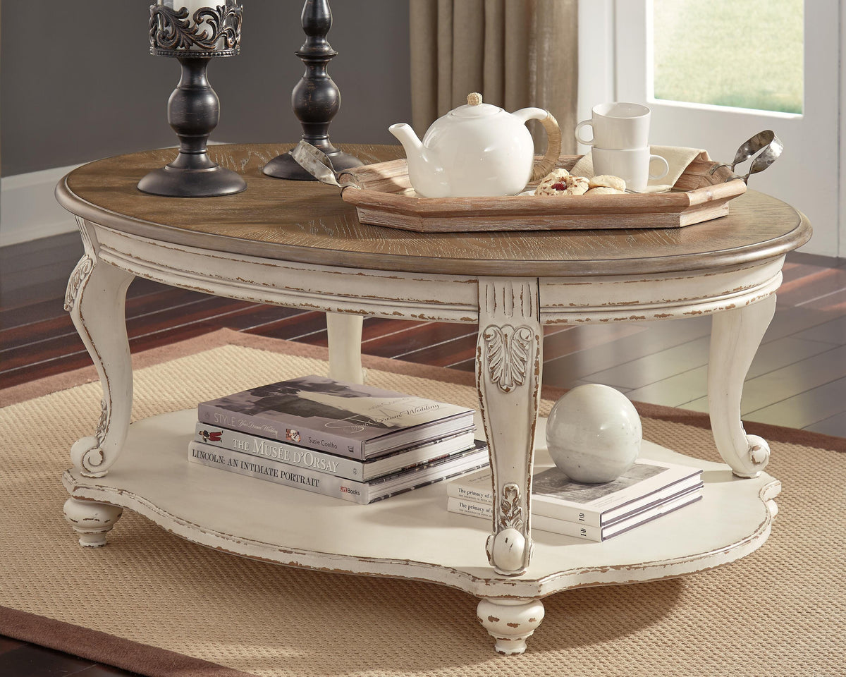 Realyn Coffee Table in White/Brown, lifestyle view