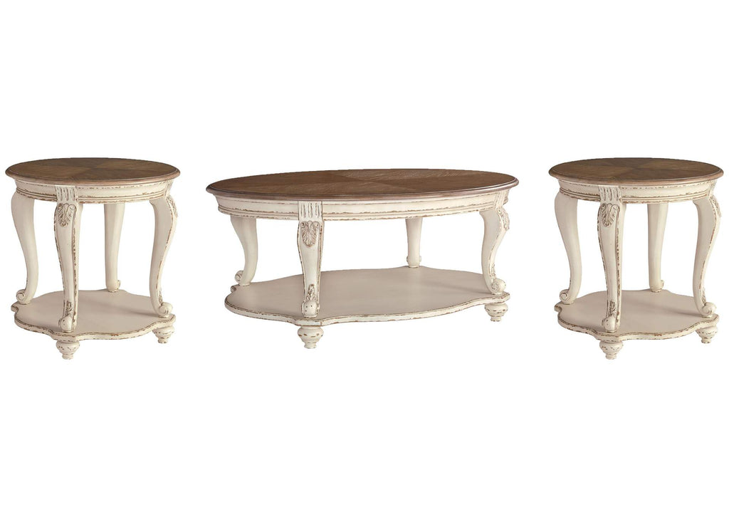 Realyn Coffee Table with 2 End Tables