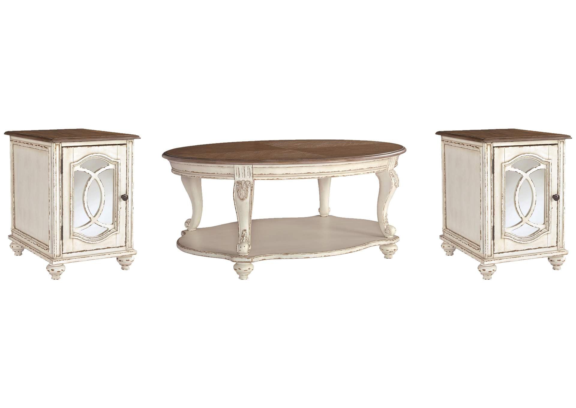 Realyn Coffee Table with 2 End Tables