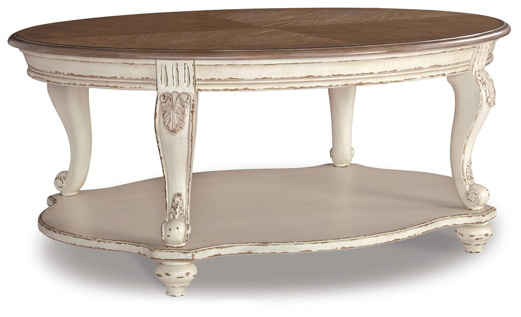 Realyn Coffee Table in White/Brown, angle view