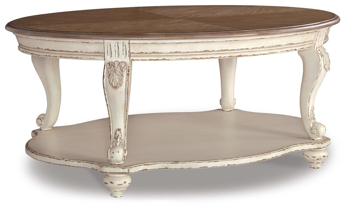 Realyn Coffee Table in White/Brown, angle view
