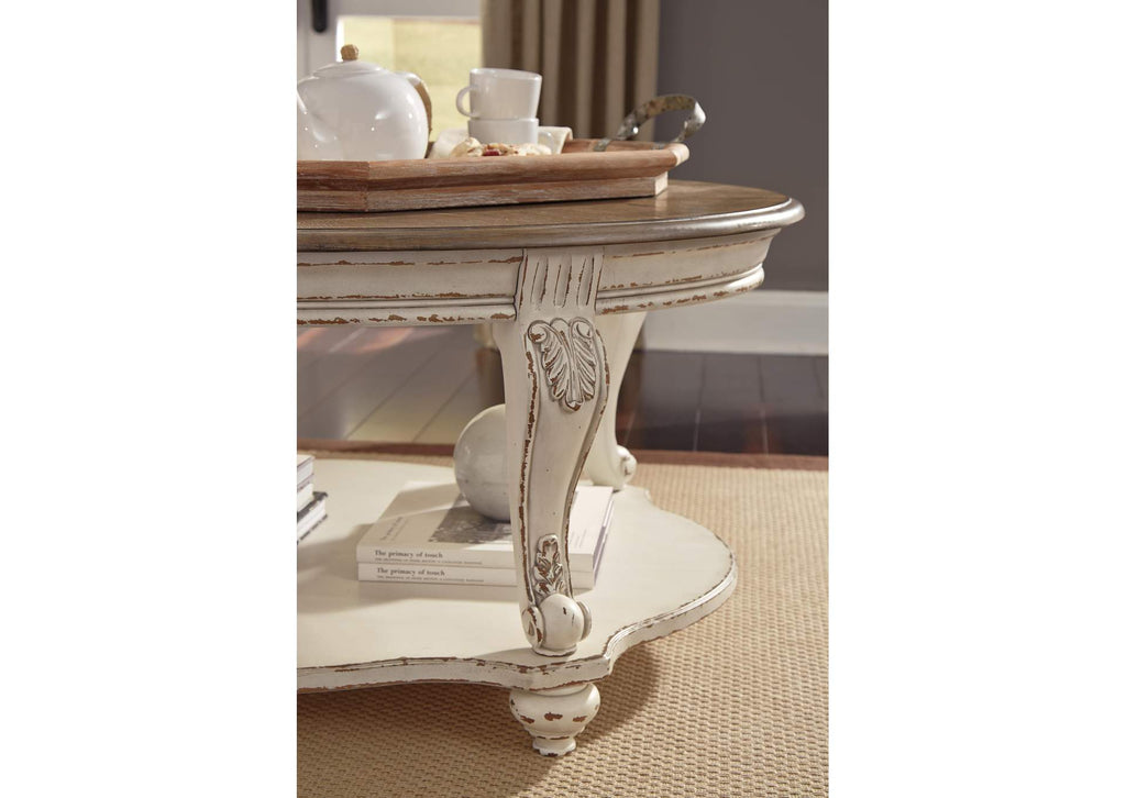 Realyn Coffee Table with 2 End Tables detail