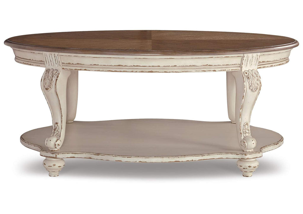 Realyn Coffee Table with 1 End Table front view