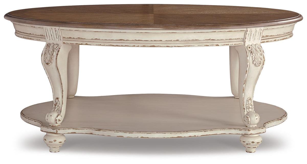 Realyn Coffee Table in White/Brown, front view