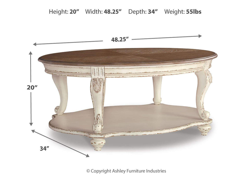 Realyn Coffee Table with 2 End Tables dimensions