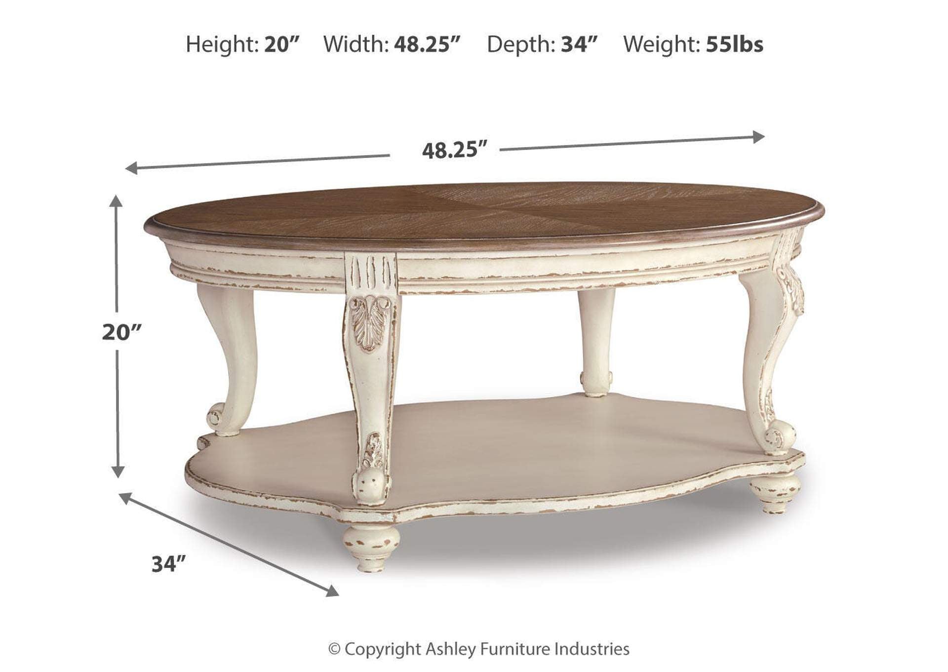 Realyn Coffee Table with 1 End Table dimensions